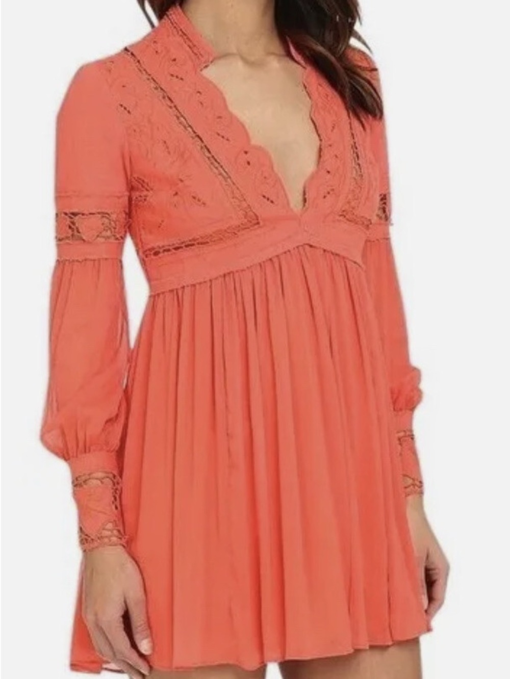 Embroidered blouson festival fairy  cottage core oversized Free People Coral